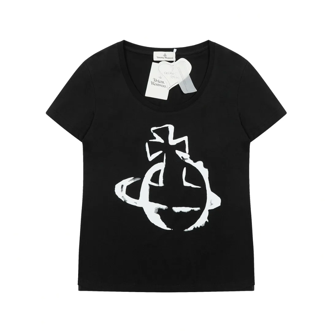 VIVI997# "Top hot style" vivienne west wood Queen Mother West U-neck large T short sleeves 2025 top hot style 220g 32 count high-density double yarn pure cotton, comfortable fabric Size: XS-L Color: white black